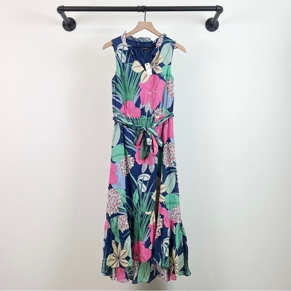 NWT Talbots Cotton Voile Hibiscus Sleeveless Ruffle Maxi Dress - Picture 6 of 9